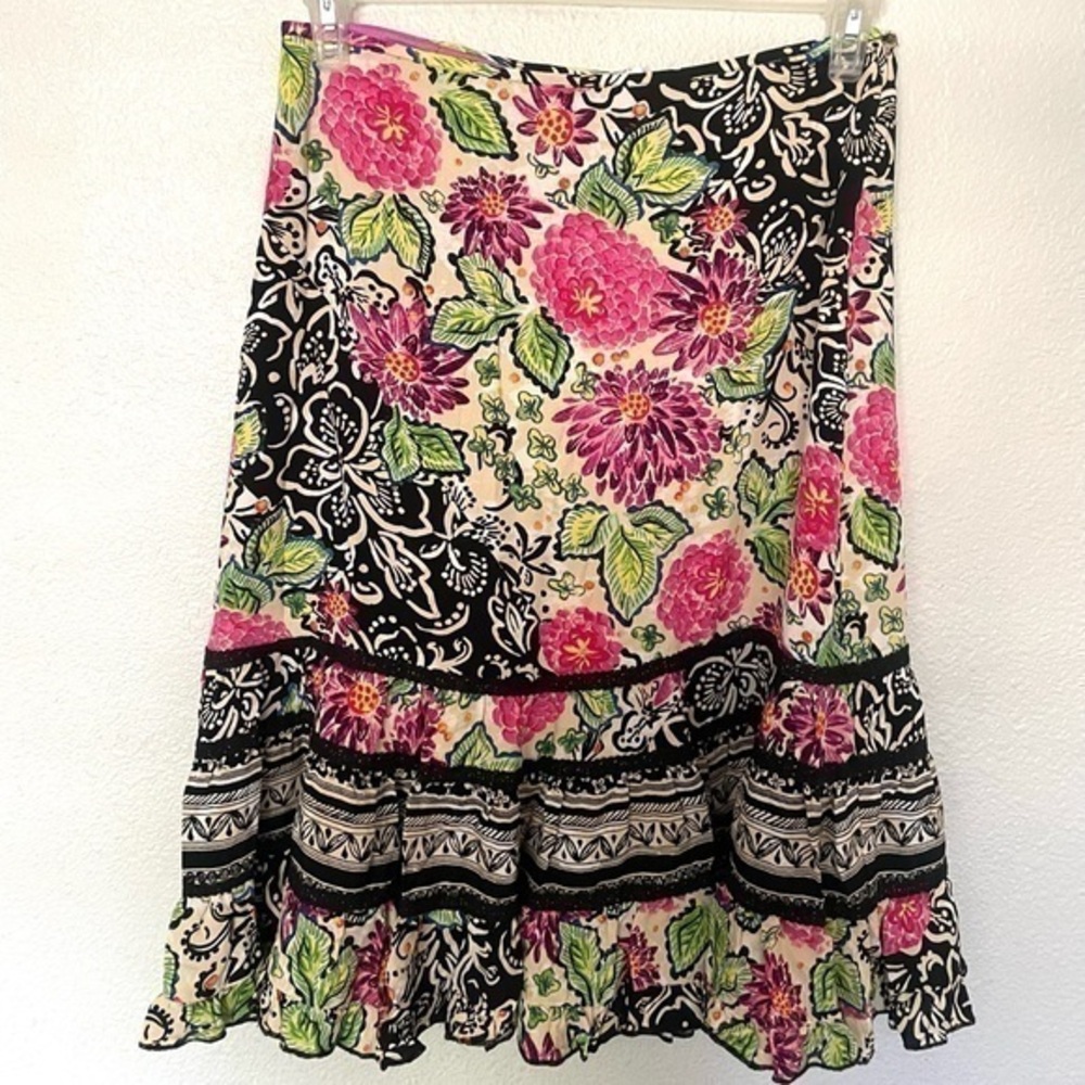 WEEKEND TRAFFIC multi floral ruffled hem boho pencil skirt size 6